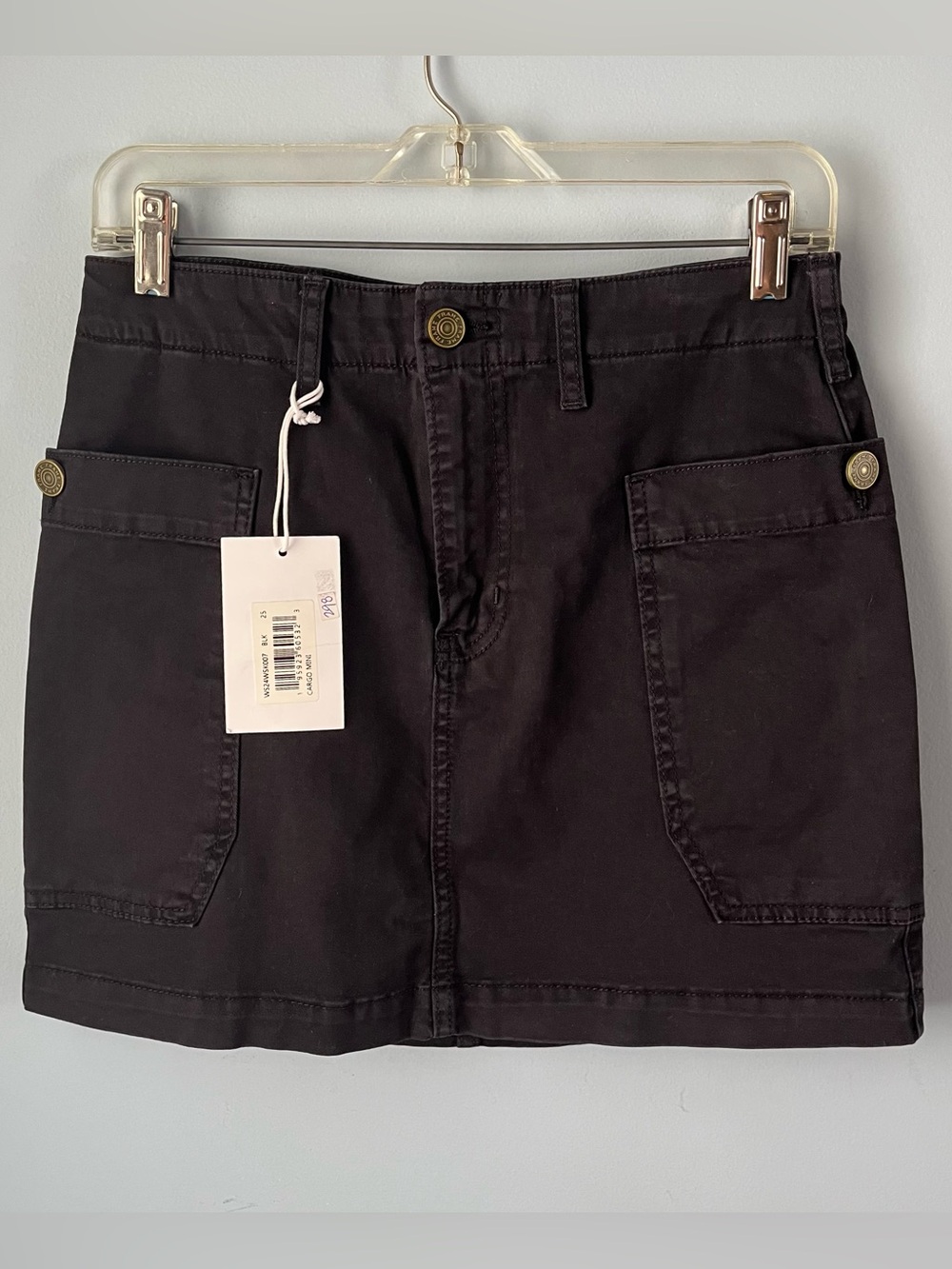 NWT Frame Denim Black Cargo Mini Stretch Cotton Skirt Wrap Pockets Size 25